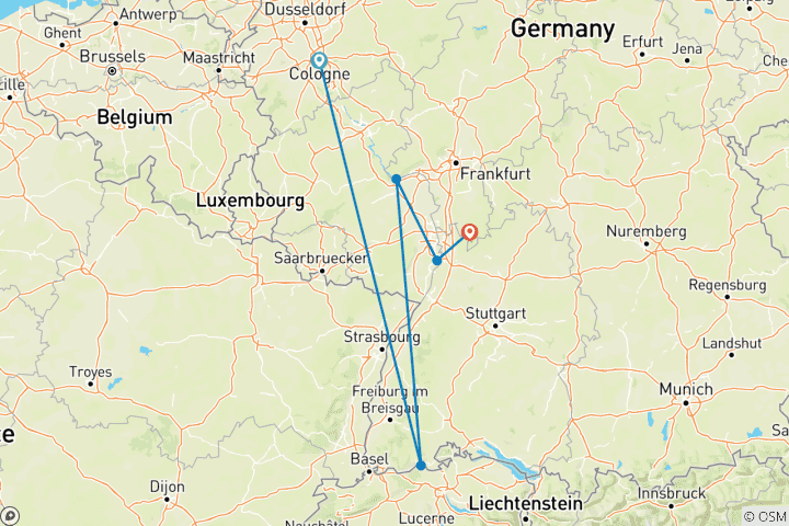 Map of Magic of Advent on the Rhine (Cologne - Strasbourg) (including Koblenz)