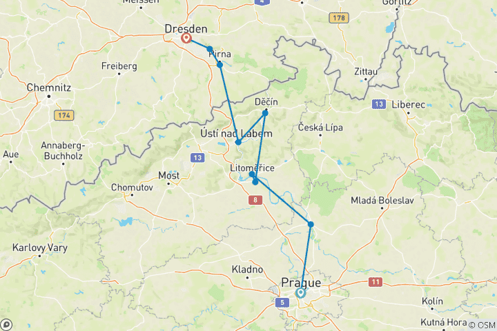 Map of Prague-Dresden by bike