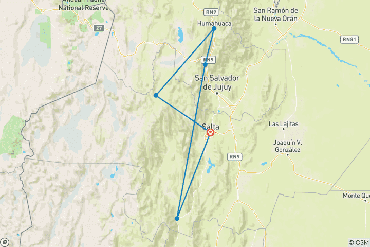 Map of 6-Days Discovering Salta & Jujuy: with Train To The Clouds