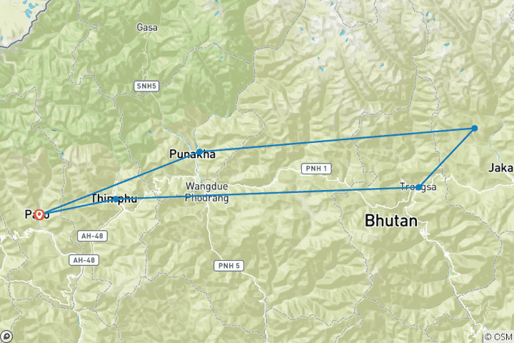 Carte du circuit Expédition au Bhoutan : Randonnée sur la piste Trans Bhutan