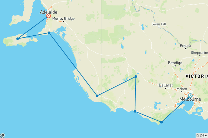 Map of Discover Australian Southeast - Self Drive