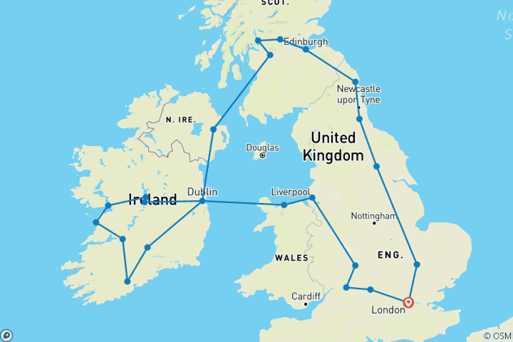 Map of The Wonders of England, Scotland and Ireland 2024/2025 in 9 days