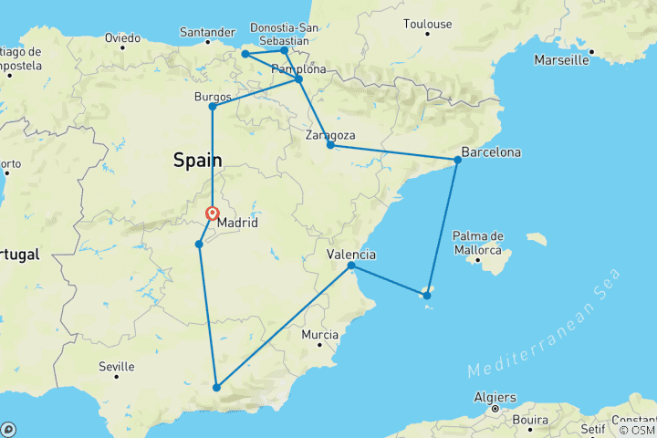 Map of Best of Spain (Classic - Summer, 12 Days)