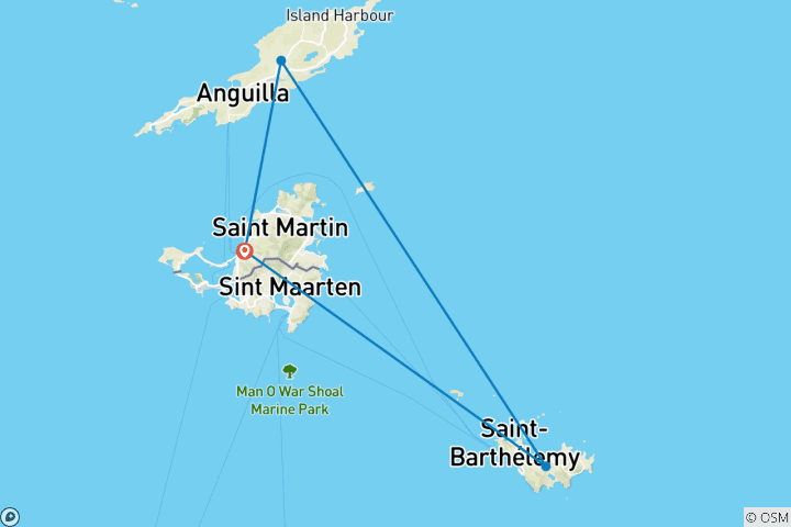 Map of Island hopping around Sint Maarten