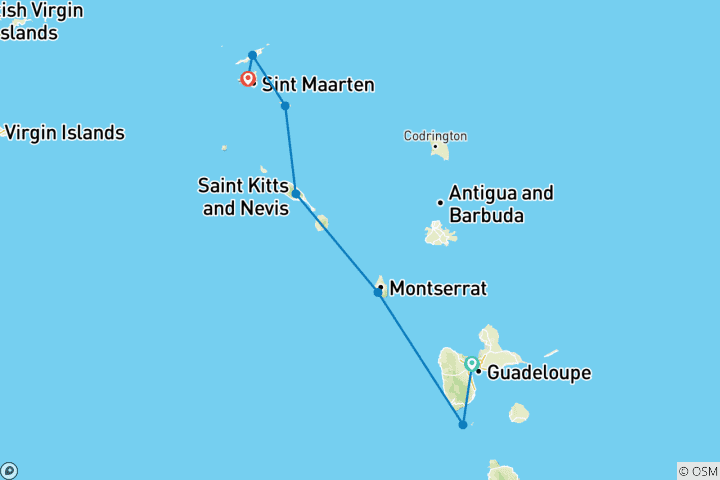 Map of Caribbean dream: from Guadeloupe to Sint Maarten