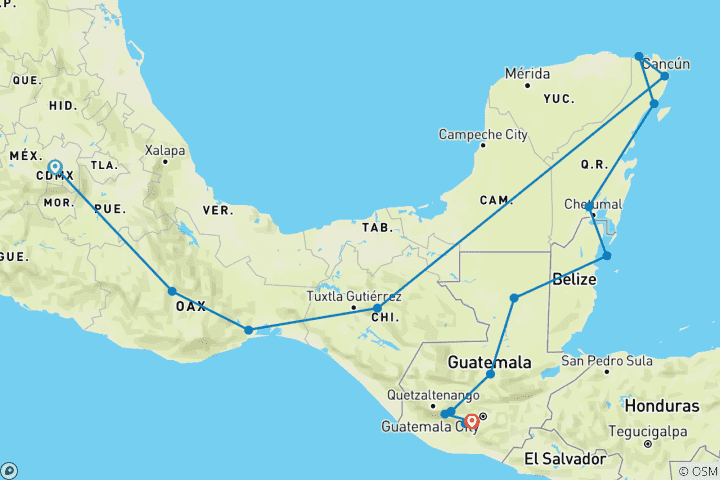 Carte du circuit Epic Amérique centrale 28 jours