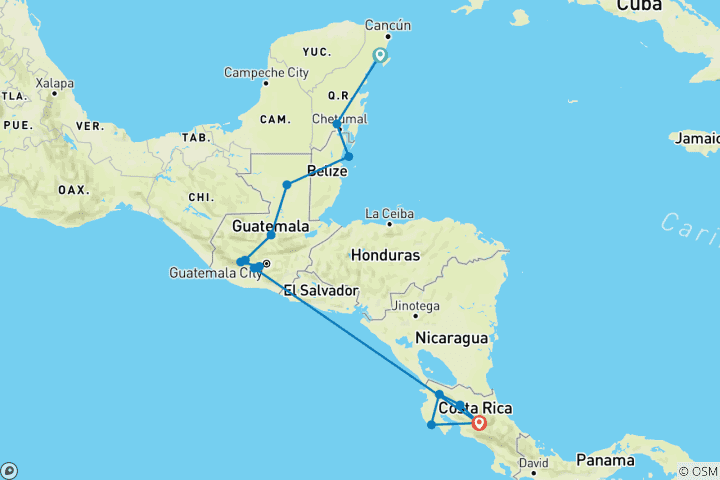 Map of Central America Adventure