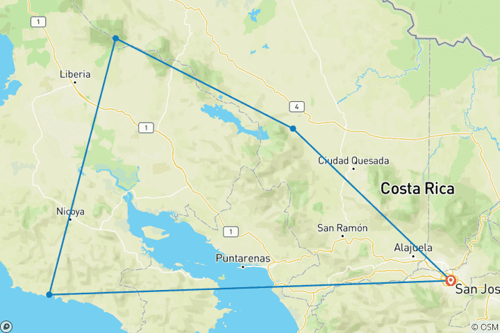 Carte du circuit Aventure au Costa Rica