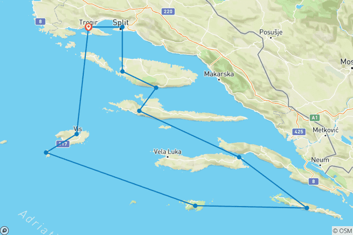 Map of Round trip cruise Trogir - Lastovo - Trogir, Stella Maris