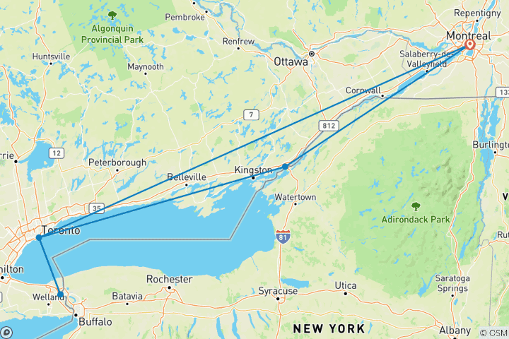 Carte du circuit L'AVENTURE ULTIME AU CANADA : TORONTO, CHUTES DU NIAGARA ET MILLE ÎLES