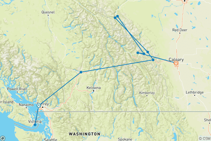 Map of 8-Day Vancouver Explorer & Rocky Mountaineer Tour: Deluxe Train Journey to the Rockies