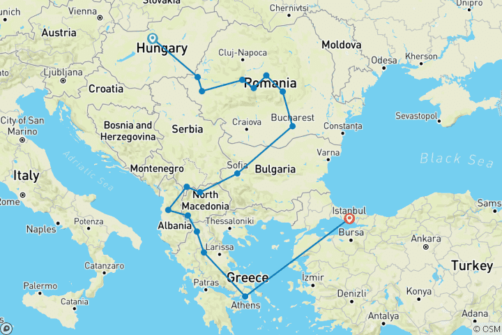 Map of Journey from Budapest to Istanbul via Athens 1FLIGHT INCLUDED