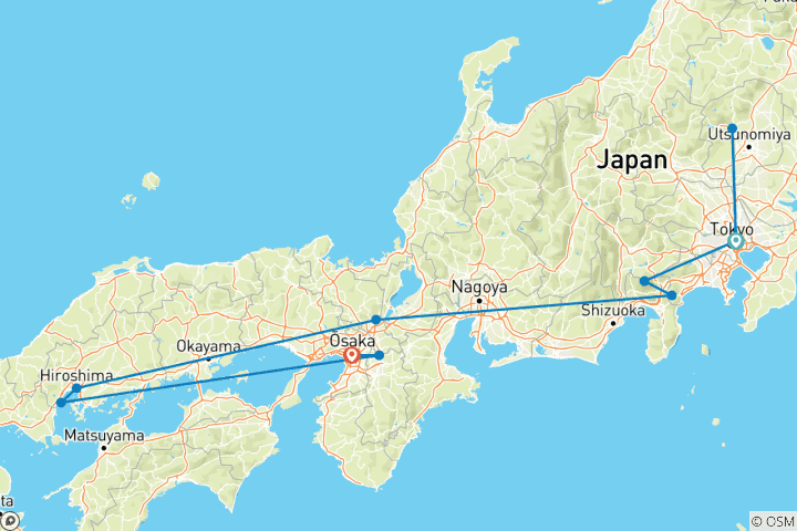 Map of 14 Days Onsen Relaxation & Autumn Gastronomy in Japan (private guide & driver）