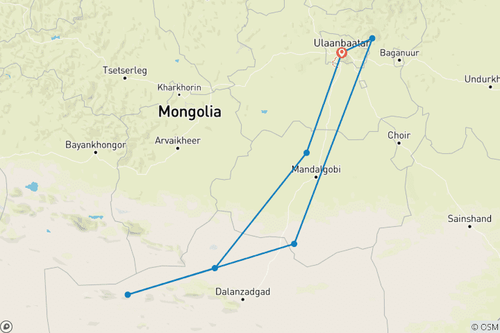 Map of Classic Gobi Tour 8D 7N