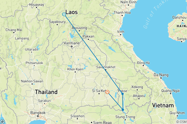 Map of LUANG PRABANG & SOUTHERN LAOS 8 DAYS (LUANG PRABANG - PASKE - KHONG ISLAND- UBON RATCHATHANI )