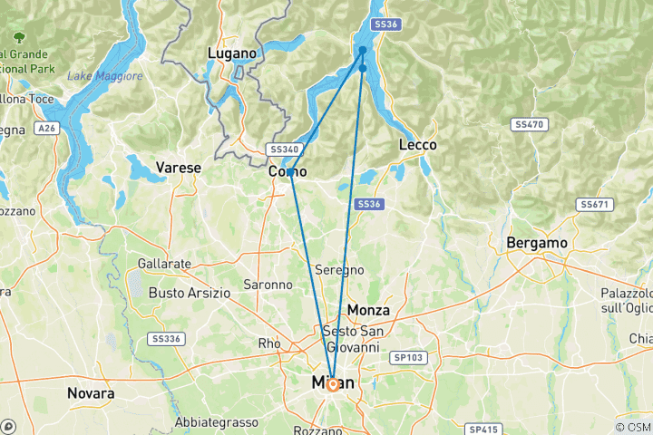 Carte du circuit Magie de Milan et du lac de Côme - 4 jours