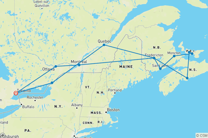 Carte du circuit EMBARQUEZ POUR L'ULTIME AVENTURE DE 7 JOURS DANS L'EST DU CANADA ET LES MARITIMES