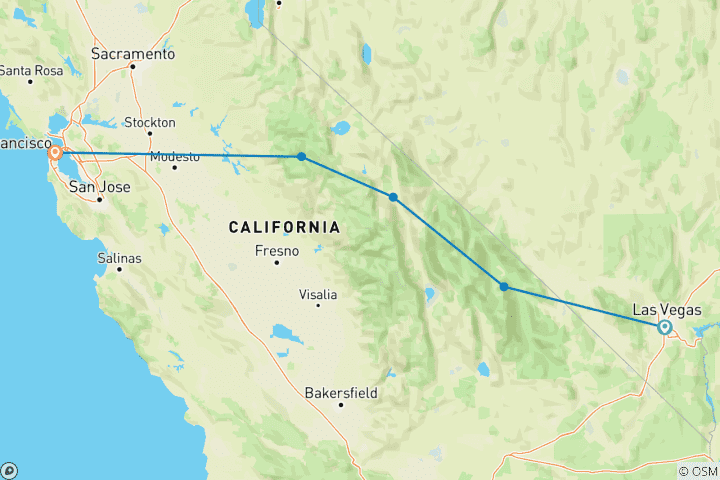 Map of Death Valley & Yosemite - 4 days