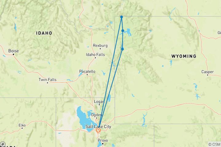 Map of Grand Teton & Yellowstone Camping - 4 days