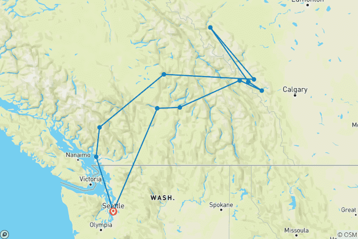 Map of Canadian Rockies from Seattle - 7 days