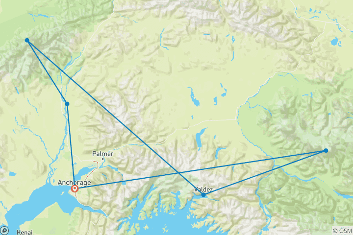 Map of Central Alaska Summer Camping - 11 days