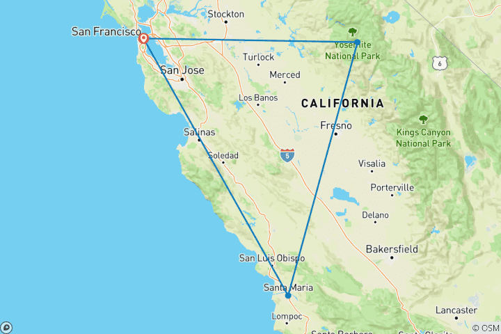 Map of Yosemite Hiking & Camping - 3 days