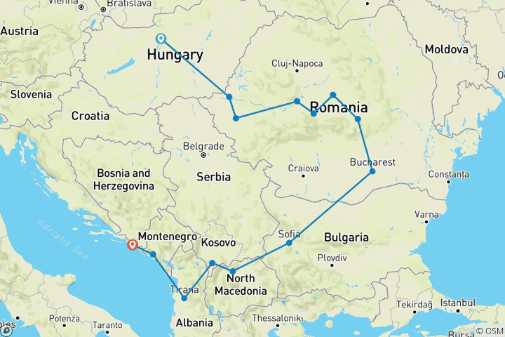 Map of 10 Days from Budapest to Dubrovnik - A Heritage Adventure