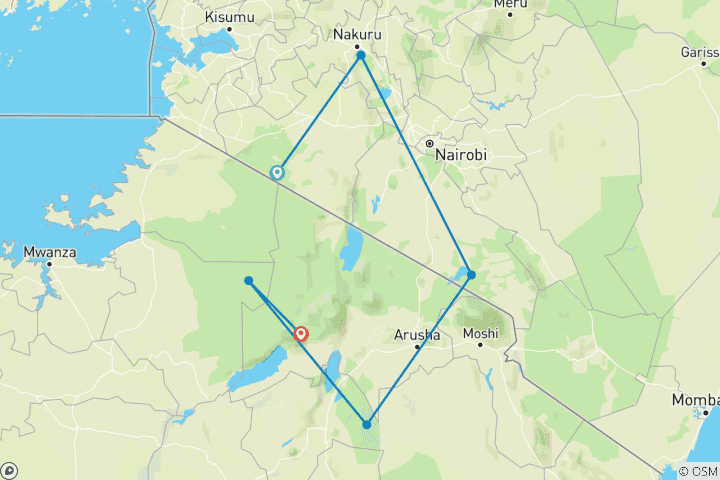 Map of 12 Day Kenya and Tanzania Luxury Trip - Private