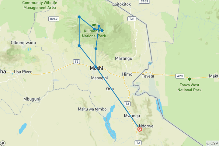 Map of KILIMANJARO MACHAME ROUTE 8 DAYS