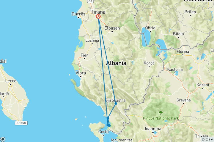 Mapa de Escapada de fin de semana desde Tirana/Durres : Gjirokastër y Ksamil
