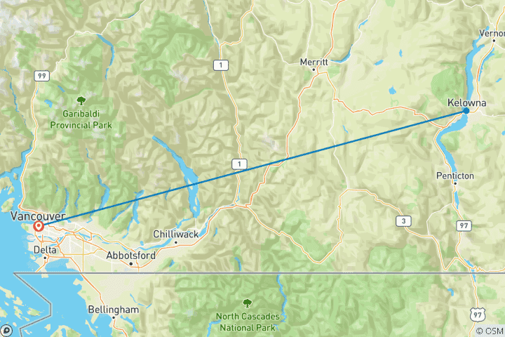 Map of Ski British Columbia: Big White Resort from Vancouver