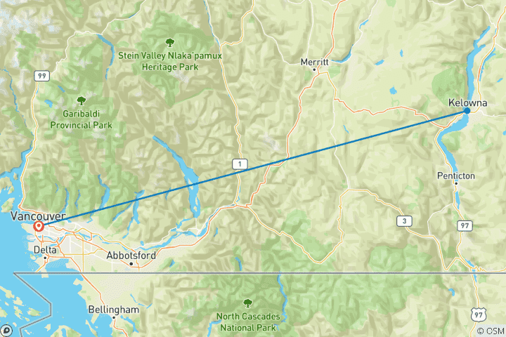 Map of Ski British Columbia: Big White Resort from Vancouver