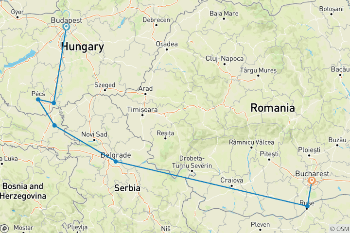 Map of Balkan Adventure Budapest → Bucharest (2026)