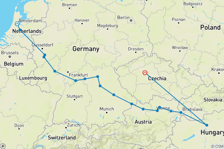 Map of European Gems Amsterdam to Prague (2026)