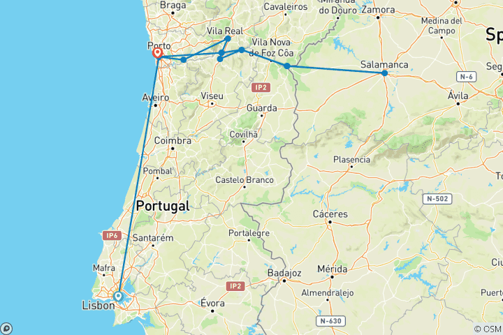 Mapa de Lisboa con Descubrimiento del Duero Lisboa → Oporto (2026)