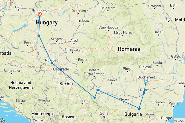 Map of Legends of the Balkans Bucharest → Budapest (2026)