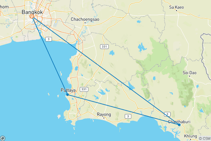 Carte du circuit 7 jours de Bangkok à Landless Village et Seafood Buffet, Thaïlande