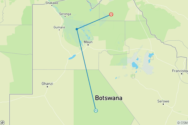 Map of 10-Day Extraordinary Expedition ( Botswana)