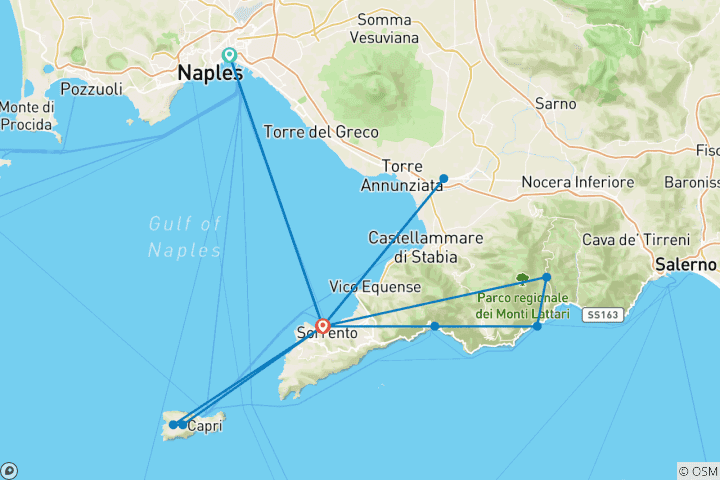 Carte du circuit Une aventure italienne inoubliable : Côte amalfitaine, Capri et Pompéi