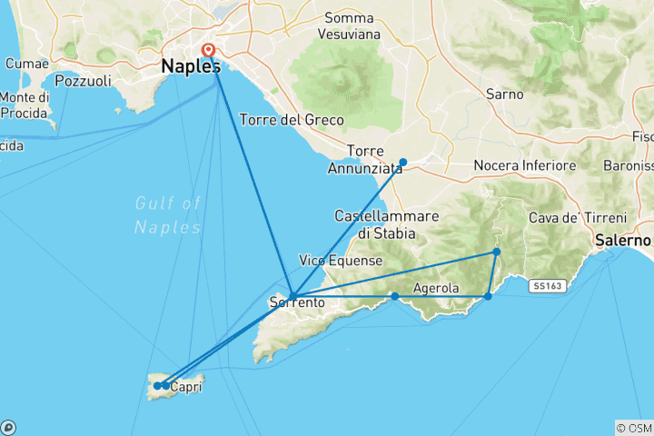 Carte du circuit Une aventure italienne inoubliable : Côte amalfitaine, Capri et Pompéi