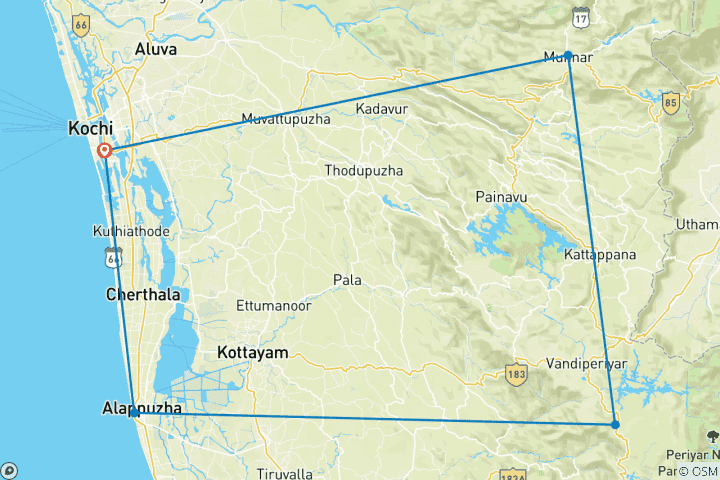 Map of Best of Southern India with Houseboat Tour