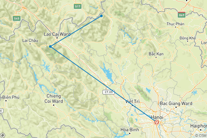 Carte du circuit 1 jour et 1 nuit à Sapa avec randonnée - Nuit chez l'habitant | Transferts aller-retour en bus-couchette depuis Hanoï | Vietnam
