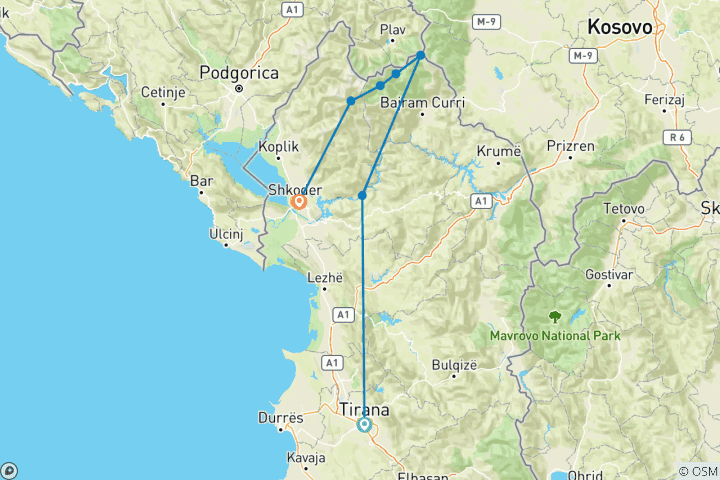 Map of Hiking in Albania
