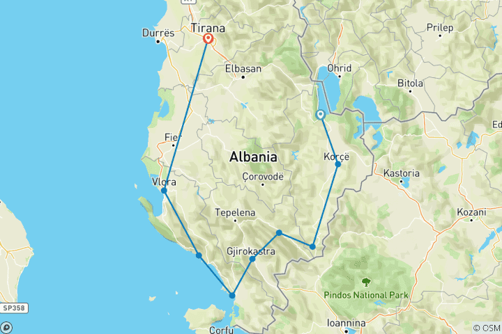 Mapa de Circuito en E-Bike por Albania Autoguiado