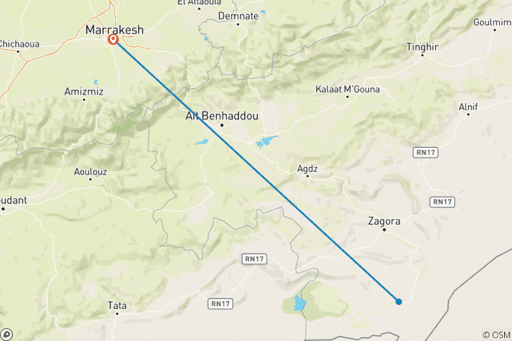 Carte du circuit Circuit privé de luxe 8 jours : trekking et yoga dans les dunes marocaines