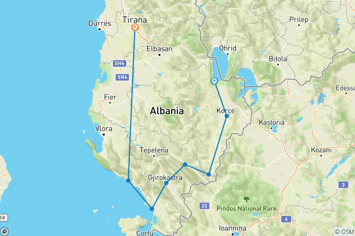 Carte du circuit Cyclotourisme en Albanie