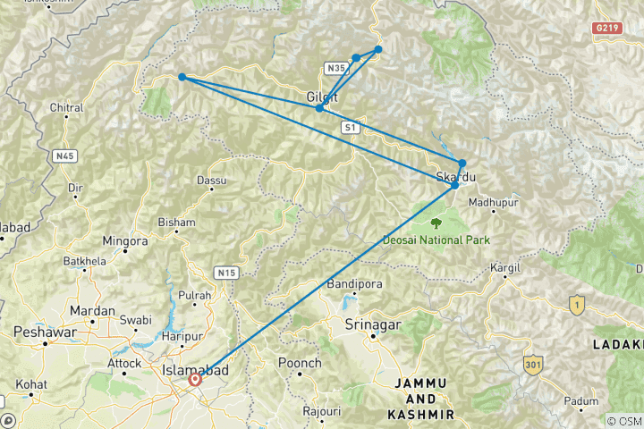 Map of Premium Tour -  Ghizer, Hunza, and Skardu Valley