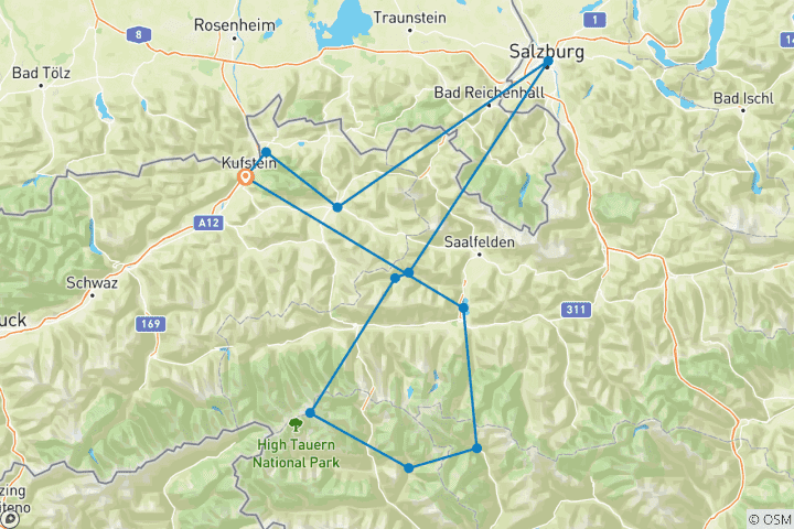 Map of Crossing the Alps from the Wilder Kaiser to the Großglockner - 7 days