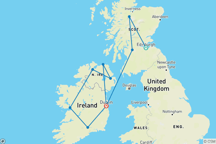 Map of Scotland and Ireland Reunion 35 to 45 (Only Available To Contiki Past Travellers, Reunion, 13 Days)