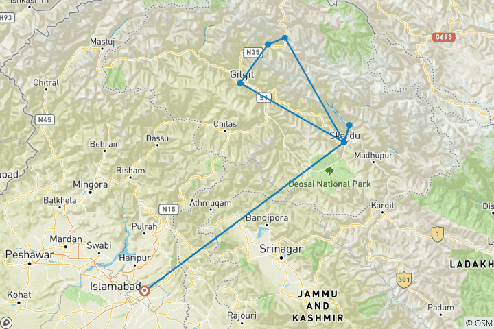 Kaart van Patundas Trek - Trekking naar het dak van Hunza (Budget)